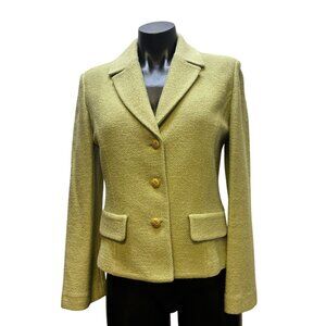 St John Cropped Textured Green Button-Up Jacket Size 6